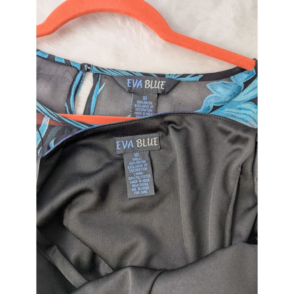 Elegant Black and Blue Floral Midi Dress - Picture 7 of 13